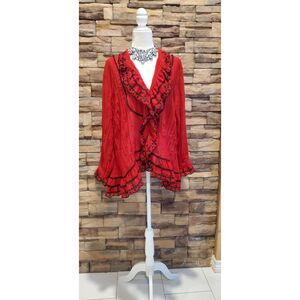 STUDIO 1940 RUFFLE BLOUSE RED LONG SLEEVE POLYESTER SIZE 30/32(2X)